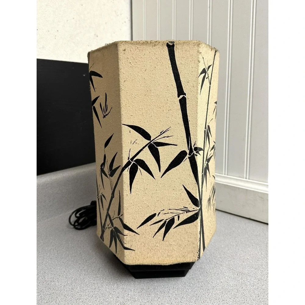 Vintage '95 Hand Painted Bamboo Patterned Table Lamp 